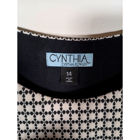 Cynthia Rowley Tank Textured Flare Black White Geometric Dress Size 14 - Picture 2 of 7